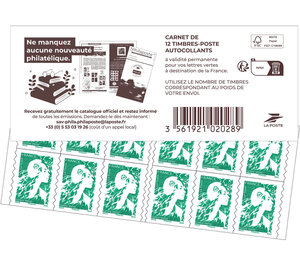 Carnet 12 timbres Marianne de l'avenir - Lettre Verte - Catalogue Philaposte