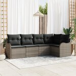 Ensemble de canapé de jardin 5 pièces avec coussins en gris poly rotin