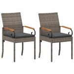 vidaXL Chaises de jardin 2 pc Gris et Gris foncé Poly Rattan et Acacia