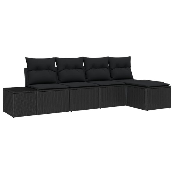 vidaXL Ensemble de canapé de jardin 5 pièces avec coussins en poly rattan noir