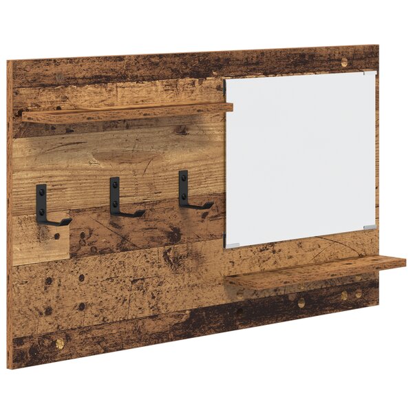 vidaXL Porte-manteau mural avec étagère avec stockage avec miroir Bois ancien 90 x 10 x 50 cm