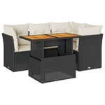 vidaXL Salon de jardin 5 Pièces avec coussins noir résine tressée