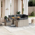 vidaXL Salon de jardin 9 Pièces avec coussins gris résine tressée
