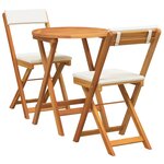 vidaXL Ensemble Bistro Pliable 3 Pièces avec Coussins en Bois d'Acacia Solide