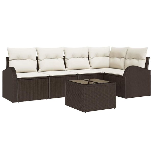 vidaXL Ensemble de canapé de jardin 6 Pièces Marron et blanc Poly rotin