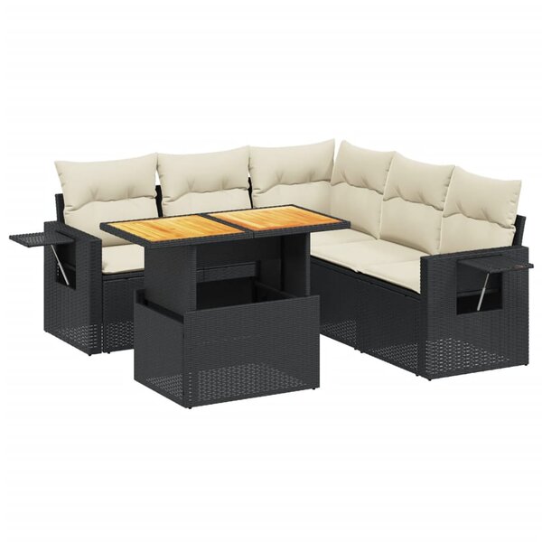 vidaXL Salon de jardin 6 Pièces avec coussins noir résine tressée