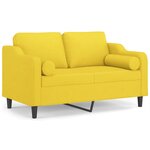 vidaXL Canapé 2 places avec oreillers jaune clair 120 cm tissu