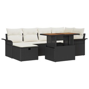 Ensemble de Canapés de Jardin vidaXL 7 pièces avec Coussins Rattan Poly Noir