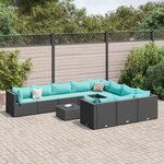 vidaXL Salon de jardin 11 Pièces avec coussins noir résine tressée