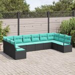 vidaXL Ensemble de Canapés avec coussin 10 Pièces Noir polyrotin