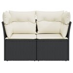 vidaXL Canapé de jardin avec coussins 2 places noir résine tressée