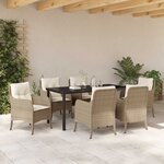 vidaXL Ensemble de Salle à Manger de Jardin 7 pièces avec Coussins Beige Poly Rattan