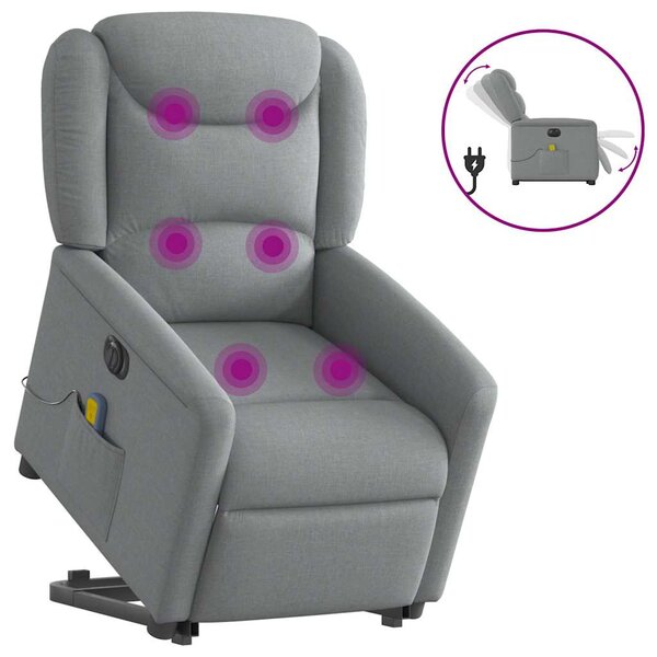 vidaXL Fauteuil inclinable de massage électrique Gris clair Tissu