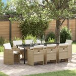 Ensemble de Salle à Manger de Jardin de 9 Pièces avec Coussins Beige Poly Rattan