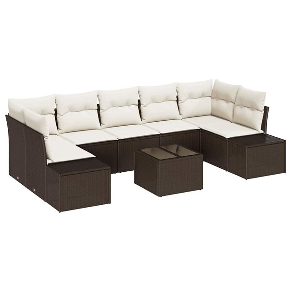 vidaXL Ensemble de canapé de jardin avec coussin 8 Pièces Marron et Crème
