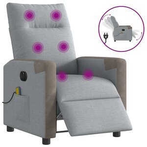 vidaXL Fauteuil de massage inclinable électrique gris clair tissu