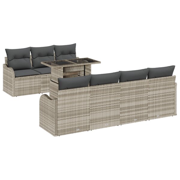 vidaXL Ensemble de Sofa de Jardin de 8 Pièces avec Coussins Gris Clair Rattan Poly