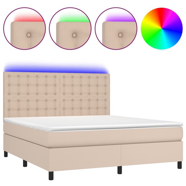 vidaXL Sommier à lattes de lit avec matelas LED Cappuccino 180x200 cm