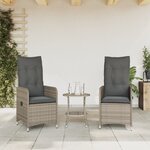vidaXL Chaises inclinables de jardin lot de 2 et coussins gris rotin