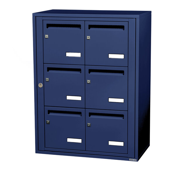 Bloc collectif leabox.com  2x3  grade 3  simple face  Intérieur  fixation murale  Bleu Saphir RAL 5003 finition brillante