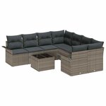 vidaXL Ensemble de canapé de jardin avec coussin 9 Pièces Gris polyrotin