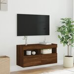 vidaXL Meuble TV mural avec lumières LED chêne marron 80x30x40 cm