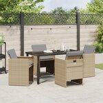 vidaXL Ensemble de salle à manger de jardin 5 pièces avec coussins Beige Poly Rattan