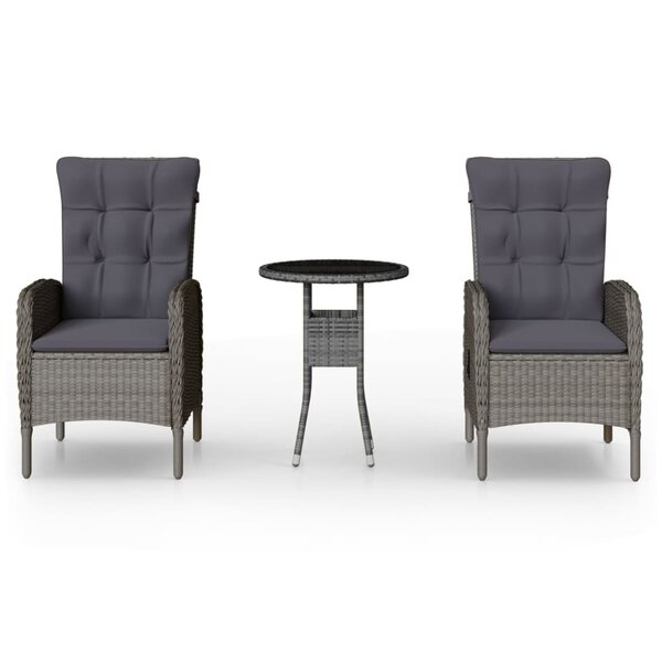 vidaXL Mobilier de bistro de jardin 3 Pièces Résine tressée Gris