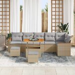 vidaXL Ensemble de canapé de jardin 9 Pièces Beige polyrotin