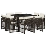 vidaXL Ensemble à manger de jardin et coussins 9 Pièces marron poly rotin
