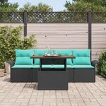 vidaXL Ensemble de canapé de jardin avec coussin 5 Pièces Noir et bleu