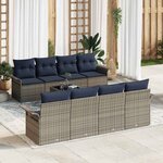 vidaXL Ensemble de canapé de jardin 9 Pièces Gris et marine polyrotin