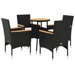 vidaXL Ensemble à manger de jardin et coussins 5 Pièces noir rotin acacia