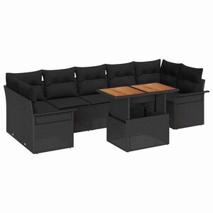 vidaXL Ensemble de canapé de jardin 8 Pièces Noir Poly rotin
