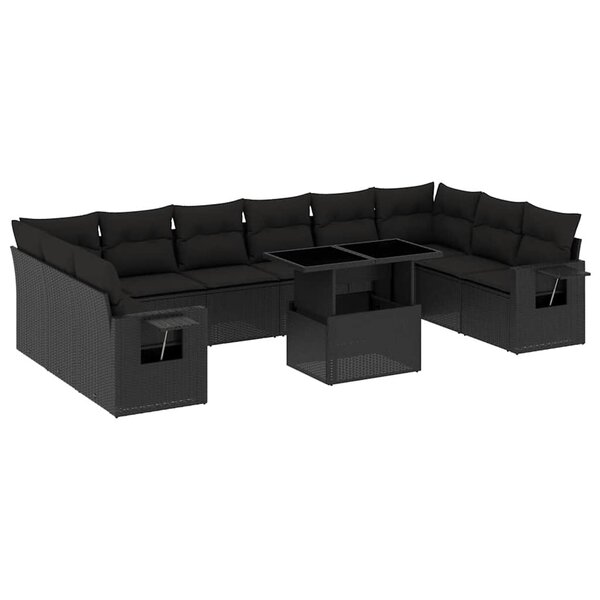 vidaXL Salon de jardin 11 Pièces avec coussins noir résine tressée