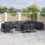 vidaXL Ensemble de canapé de jardin avec coussin 12 Pièces Noir Aluminium