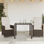 vidaXL Ensemble de bistro 3 Pièces avec coussins marron résine tressée