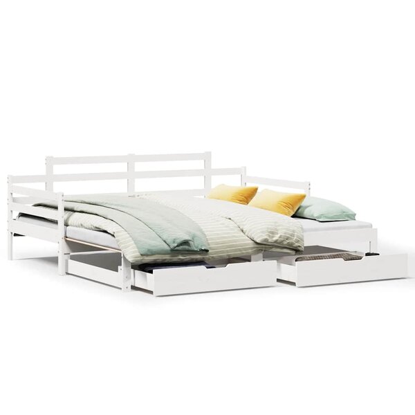 vidaXL Lit de jour avec gigogne et tiroirs sans matelas blanc 80x200cm