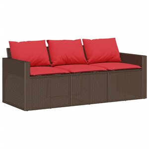 vidaXL Canapé de jardin avec coussins 3 places brun résine tressée
