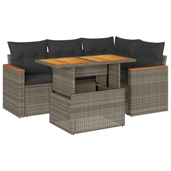 vidaXL Salon de jardin 5 Pièces avec coussins gris résine tressée acacia