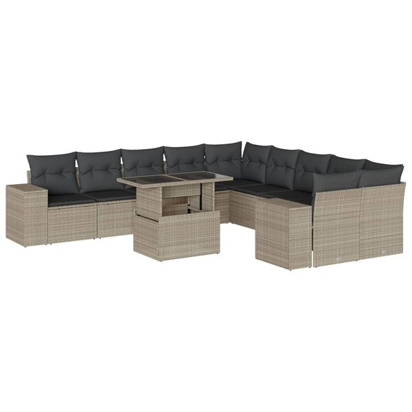 vidaXL Salon de jardin 11 Pièces avec coussins gris clair résine tressée
