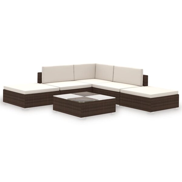 vidaXL Salon de jardin 6 Pièces avec coussins Résine tressée Marron
