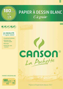 Pochette 10 Feuilles Papier à dessin 'C' à grain A3 180 g Blanc CANSON