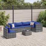 vidaXL Salon de jardin 7 Pièces avec coussins Gris Résine tressée