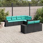 vidaXL Salon de jardin 7 Pièces avec coussins noir résine tressée