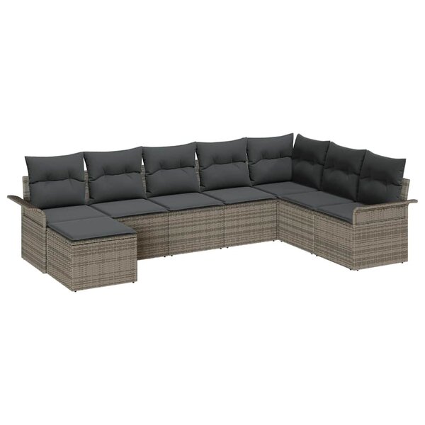 vidaXL Ensemble de canapé de jardin avec coussin 8 Pièces Gris Poly rotin