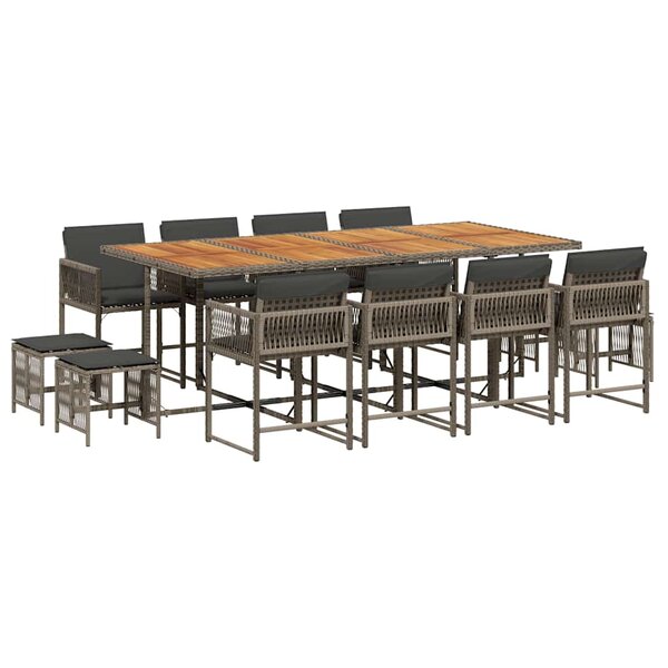 vidaXL Ensemble à manger de jardin coussins 13 Pièces gris résine tressée