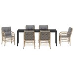 vidaXL Ensemble de Salle à Manger de Jardin de 7 Pièces avec Coussins Beige Poly Rattan