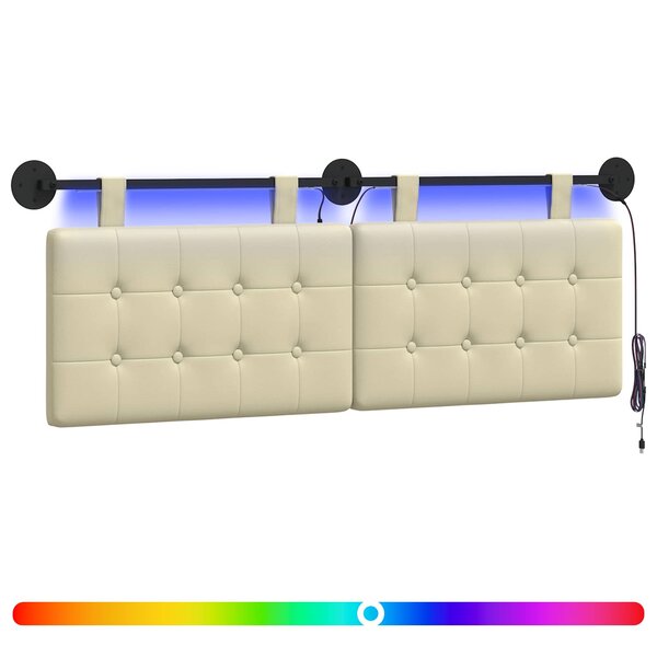 vidaXL Tête de lit suspendue Avec lumière LED Crème Simili cuir