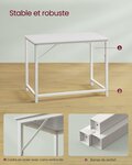 Bureau table poste de travail petite taille 100 x 50 x 75 cm pour bureau salon chambre assemblage simple métal style industriel blanc 12_0004684
